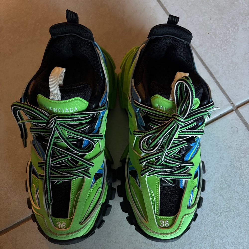 Authentic Balenciaga  Neon Green and Blue Track Sneakers - Picture 2 of 7